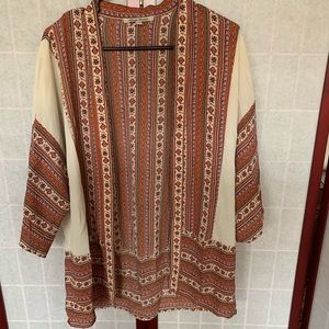 Boho Cream and Orange Kimono, Black Rainn, XS/S